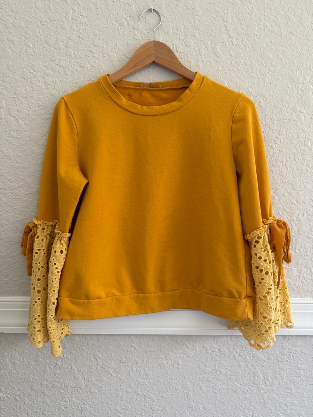 Women’s Mustard Lace-Sleeve Pullover Top - Hush by Rosana - Size S